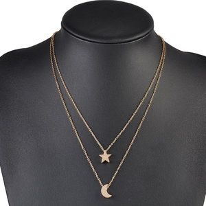 NEW Two Layered Star Moon Pendent Necklace